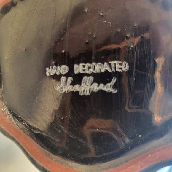 50s Shaffordshire Redware Black Cat Kitten Pitcher Creamer - Hand Decorated - Picture 6 of 6